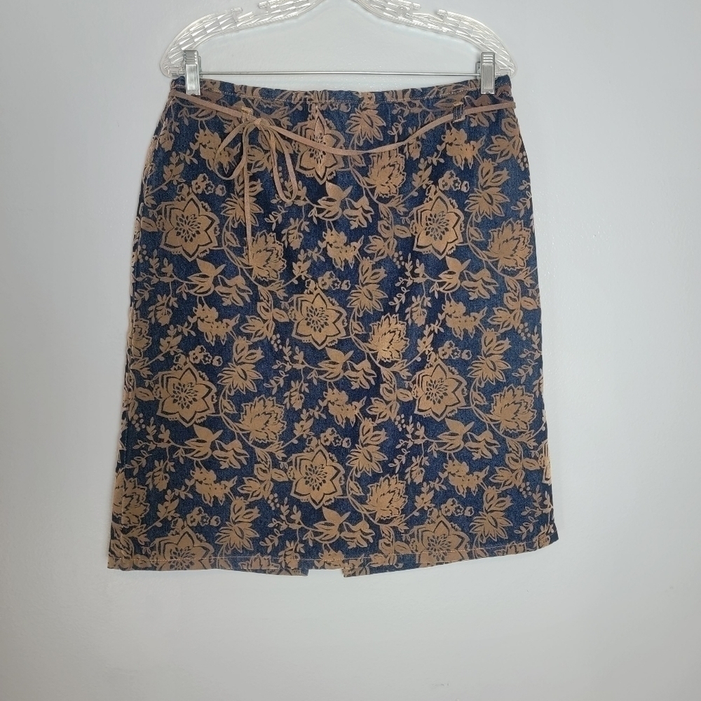 Vintage Bill Blass velvet detail floral pencil skirt